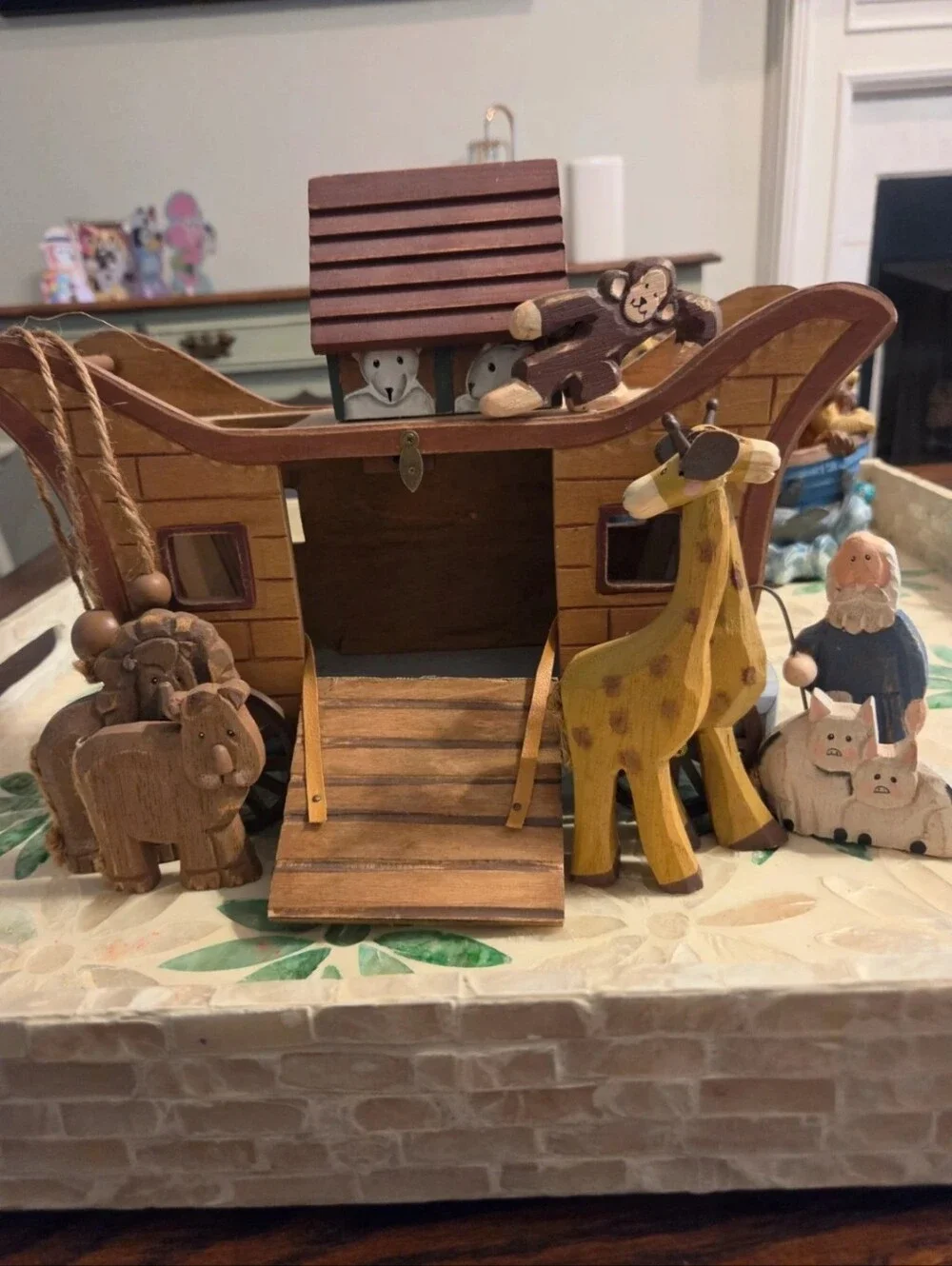 Wooden Noah's Ark Playset with Animals - Natural Brown and Yellow